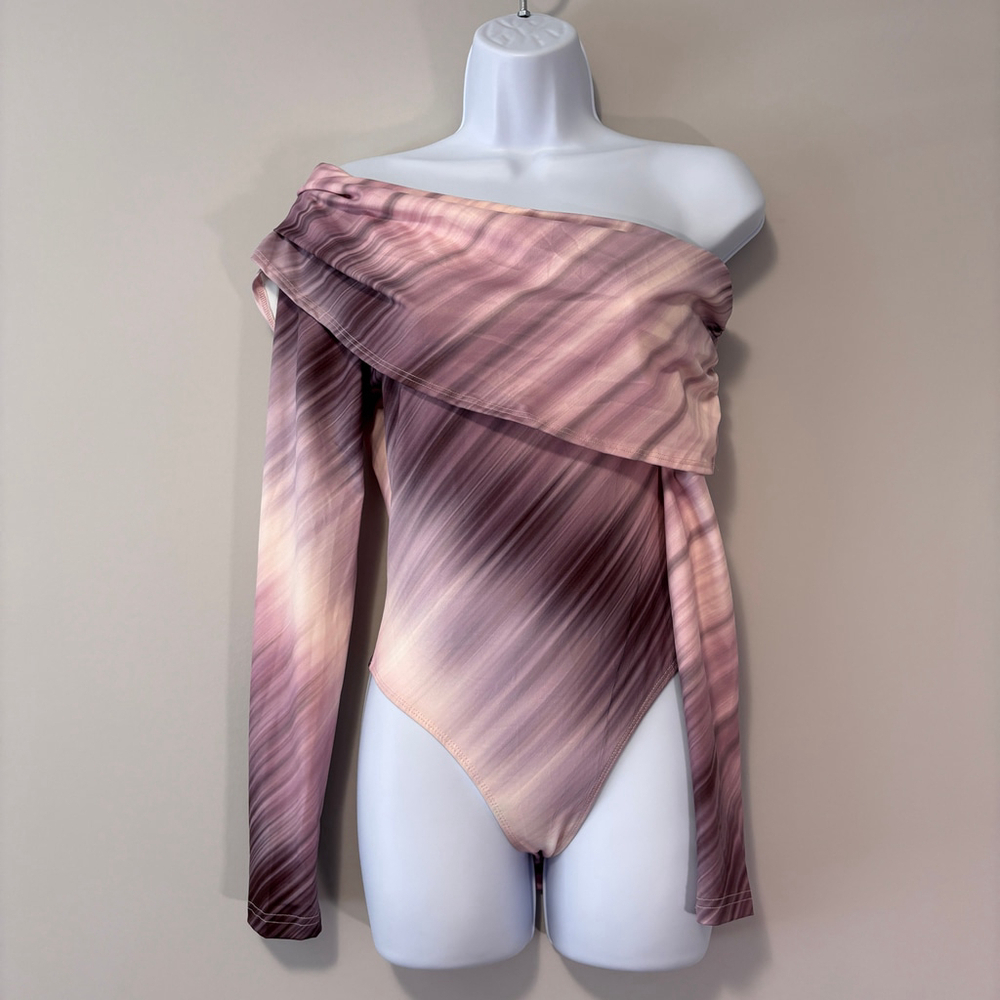 SHEIN Women's XS One Shoulder Long Sleeve Purple & Pink Bodysuit NIB